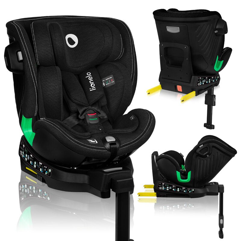 Scaun auto, Lionelo, Harmony i-Size, Rotire 360 grade, Protectie laterala, Cu spatar reglabil in 5 pozitii, Cu tetiera reglabila in 12 pozitii, 0-36 Kg, 40-150 cm, Cu Isofix, Husa din bambus, Conform cu ECE R129, Negru