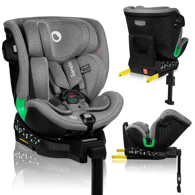 Scaun auto, Lionelo, Harmony i-Size, Rotire 360 grade, Protectie laterala, Cu spatar reglabil in 5 pozitii, Cu tetiera reglabila in 12 pozitii, 0-36 Kg, 40-150 cm, Cu Isofix, Husa din bambus, Conform cu ECE R129, Gri deschis