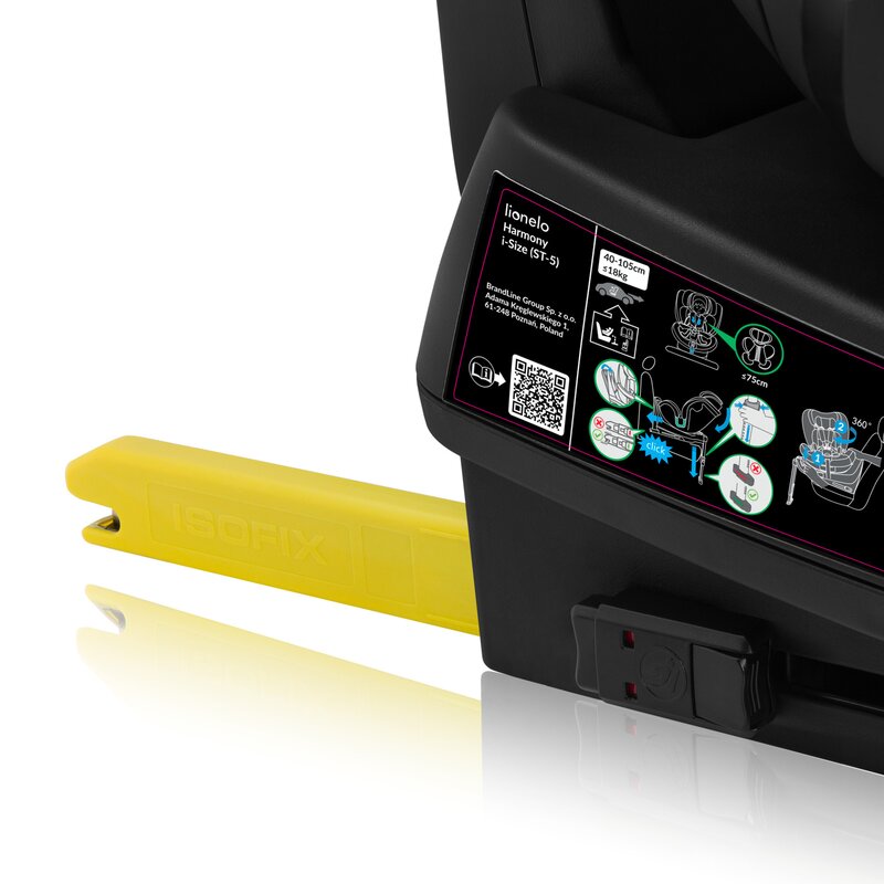 Scaun auto, Lionelo, Harmony i-Size, Rotire 360 grade, Protectie laterala, Cu spatar reglabil in 5 pozitii, Cu tetiera reglabila in 12 pozitii, 0-36 Kg, 40-150 cm, Cu Isofix, Husa din bambus, Conform cu ECE R129, Negru