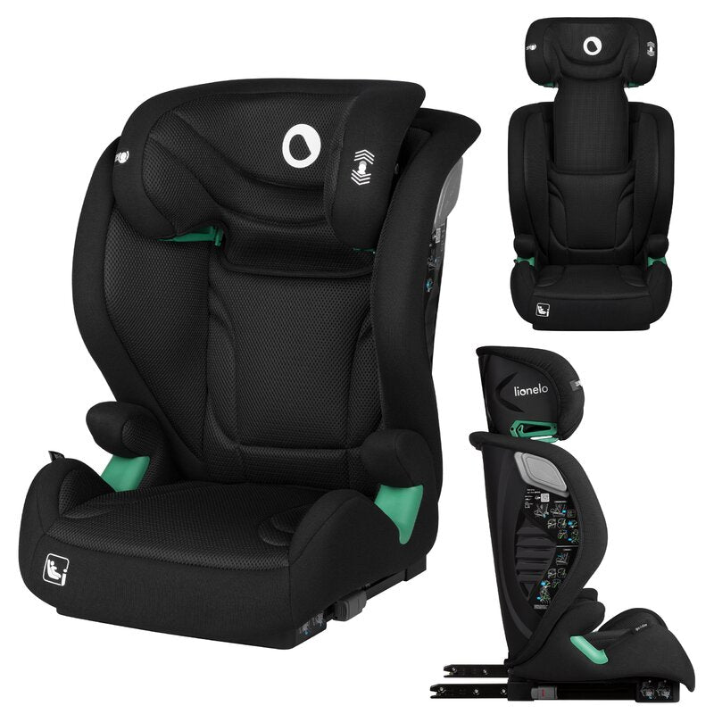 Scaun auto, Lionelo, i-Size Igo, 100- 150 cm, Cu isofix, Protectie laterala, Ajustare spatar in 2 pozitii, Tetiera Tri-Guard reglabila in 11 pozitii, Conform cu standardul european de securitate R129, Negru