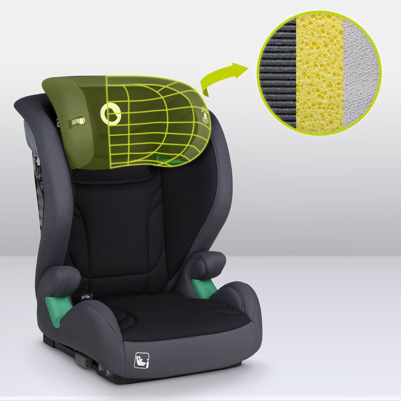 Scaun auto, Lionelo, i-Size Igo, 100- 150 cm, Cu isofix, Protectie laterala, Ajustare spatar in 2 pozitii, Tetiera Tri-Guard reglabila in 11 pozitii, Conform cu standardul european de securitate R129, Gri
