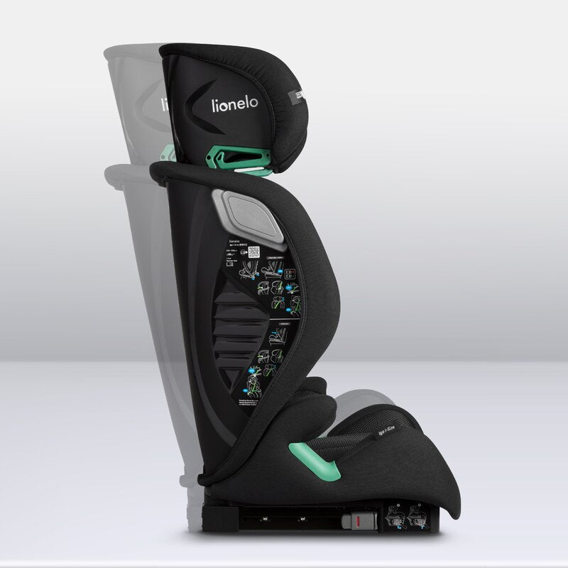 Scaun auto, Lionelo, i-Size Igo, 100- 150 cm, Cu isofix, Protectie laterala, Ajustare spatar in 2 pozitii, Tetiera Tri-Guard reglabila in 11 pozitii, Conform cu standardul european de securitate R129, Negru