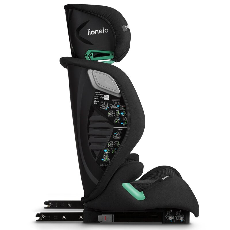 Scaun auto, Lionelo, i-Size Igo, 100- 150 cm, Cu isofix, Protectie laterala, Ajustare spatar in 2 pozitii, Tetiera Tri-Guard reglabila in 11 pozitii, Conform cu standardul european de securitate R129, Negru