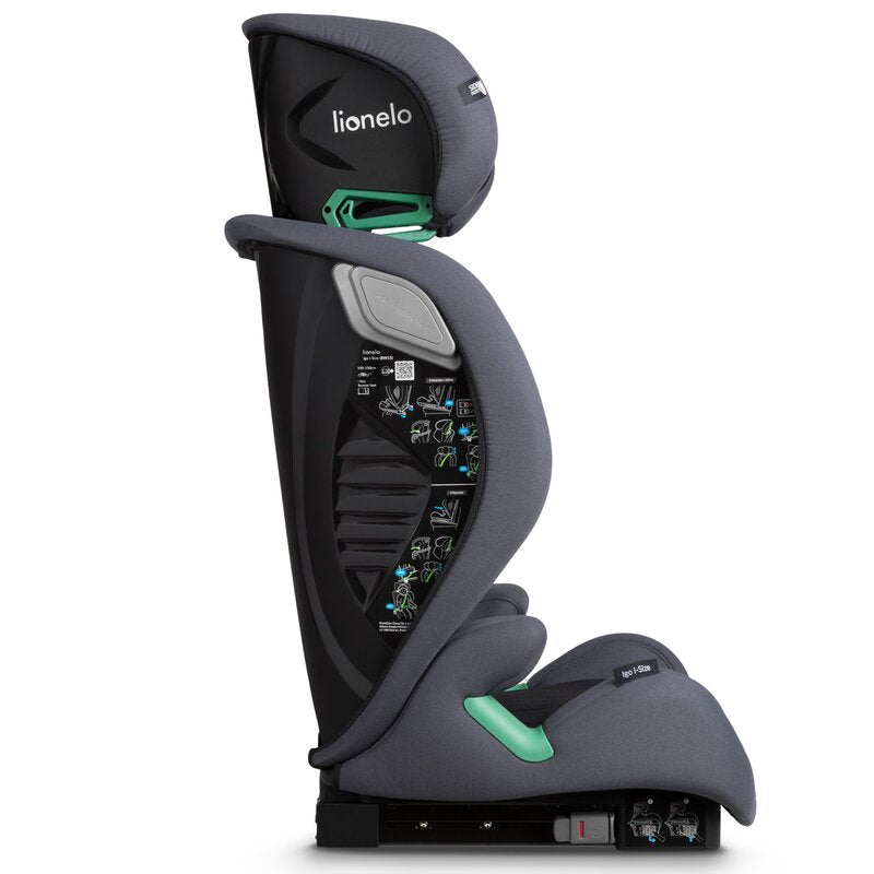 Scaun auto, Lionelo, i-Size Igo, 100- 150 cm, Cu isofix, Protectie laterala, Ajustare spatar in 2 pozitii, Tetiera Tri-Guard reglabila in 11 pozitii, Conform cu standardul european de securitate R129, Gri
