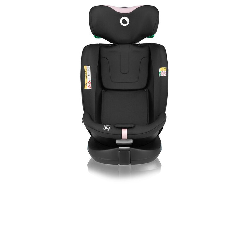 Scaun auto, Lionelo, i-Size Navy, 0-36 Kg, 40-150 cm, Cu isofix si picior de fixare, Protectie laterala, Rotire 360 grade, Ajustare spatar in 4 pozitii, Tetiera reglabila in 11 trepte, Conform cu R129, Negru/Roz