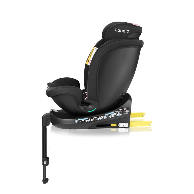 Scaun auto, Lionelo, i-Size Navy, 0-36 Kg, 40-150 cm, Cu isofix si picior de fixare, Protectie laterala, Rotire 360 grade, Ajustare spatar in 4 pozitii, Tetiera reglabila in 11 trepte, Conform cu R129, Negru/Roz