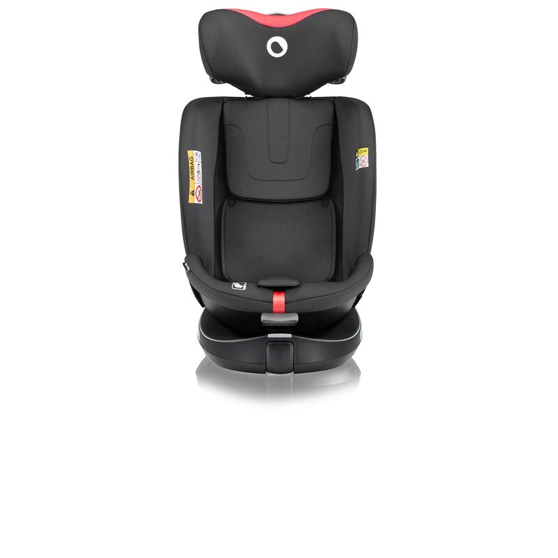 Scaun auto, Lionelo, i-Size Navy, 0-36 Kg, 40-150 cm, Cu isofix si picior de fixare, Protectie laterala, Rotire 360 grade, Ajustare spatar in 4 pozitii, Tetiera reglabila in 11 trepte, Conform cu R129, Negru/Rosu