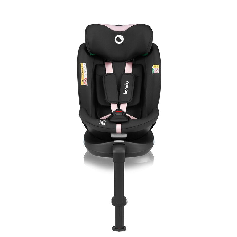 Scaun auto, Lionelo, i-Size Navy, 0-36 Kg, 40-150 cm, Cu isofix si picior de fixare, Protectie laterala, Rotire 360 grade, Ajustare spatar in 4 pozitii, Tetiera reglabila in 11 trepte, Conform cu R129, Negru/Roz