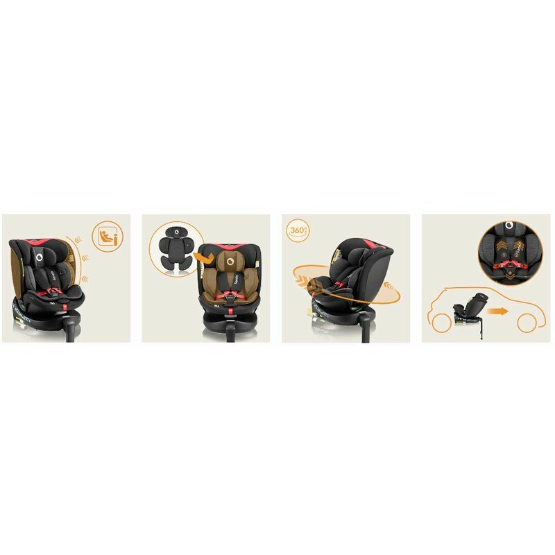 Scaun auto, Lionelo, i-Size Navy, 0-36 Kg, 40-150 cm, Cu isofix si picior de fixare, Protectie laterala, Rotire 360 grade, Ajustare spatar in 4 pozitii, Tetiera reglabila in 11 trepte, Conform cu R129, Negru/Rosu