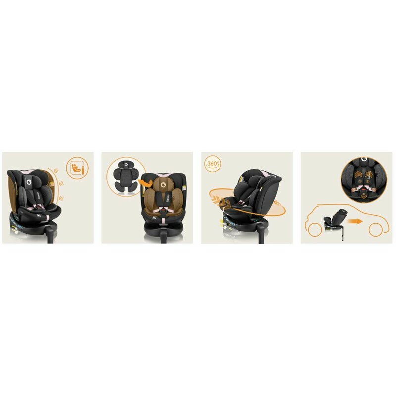 Scaun auto, Lionelo, i-Size Navy, 0-36 Kg, 40-150 cm, Cu isofix si picior de fixare, Protectie laterala, Rotire 360 grade, Ajustare spatar in 4 pozitii, Tetiera reglabila in 11 trepte, Conform cu R129, Negru/Roz