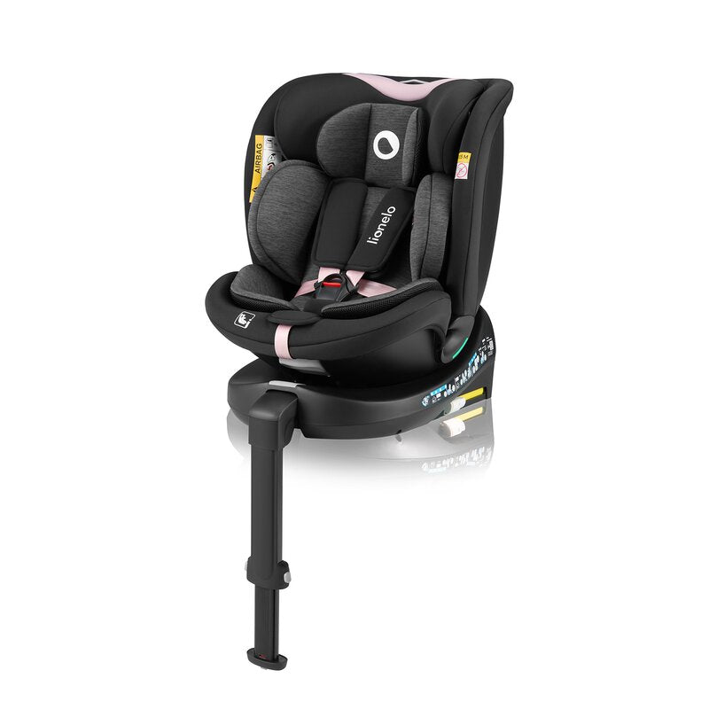 Scaun auto, Lionelo, i-Size Navy, 0-36 Kg, 40-150 cm, Cu isofix si picior de fixare, Protectie laterala, Rotire 360 grade, Ajustare spatar in 4 pozitii, Tetiera reglabila in 11 trepte, Conform cu R129, Negru/Roz