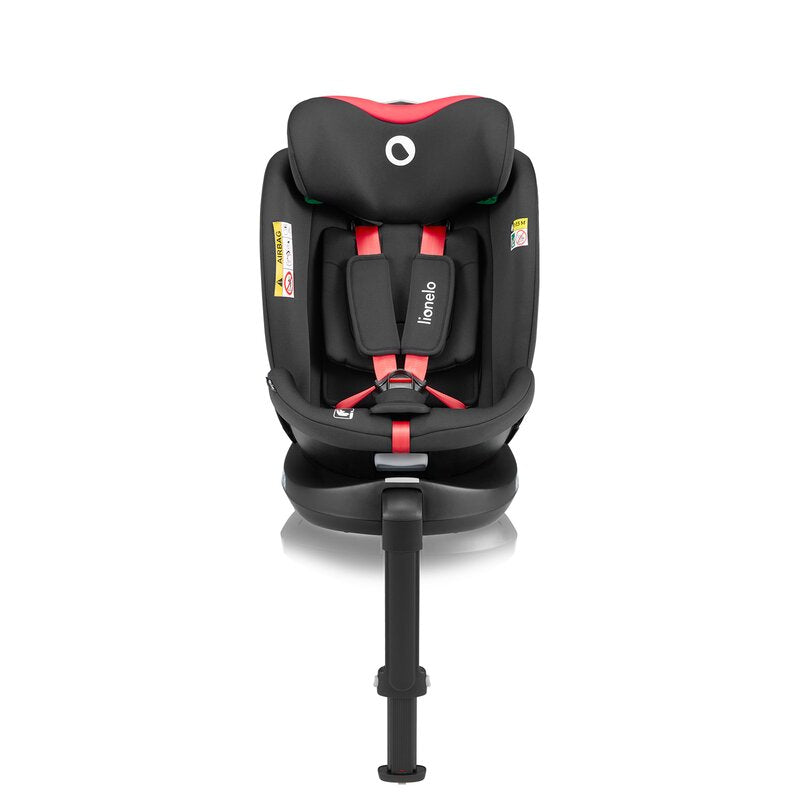 Scaun auto, Lionelo, i-Size Navy, 0-36 Kg, 40-150 cm, Cu isofix si picior de fixare, Protectie laterala, Rotire 360 grade, Ajustare spatar in 4 pozitii, Tetiera reglabila in 11 trepte, Conform cu R129, Negru/Rosu