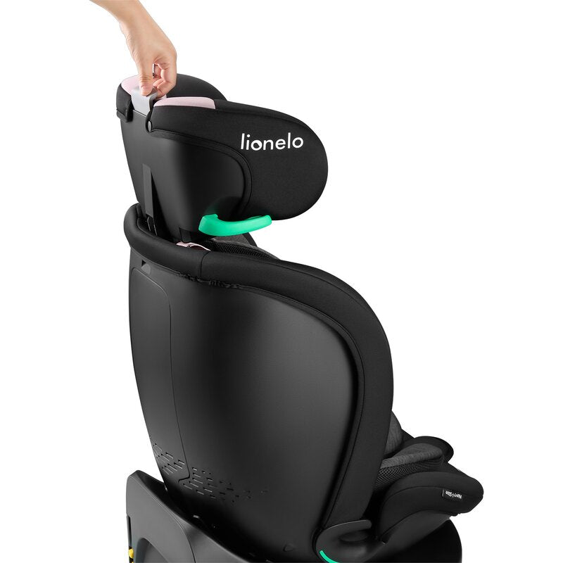 Scaun auto, Lionelo, i-Size Navy, 0-36 Kg, 40-150 cm, Cu isofix si picior de fixare, Protectie laterala, Rotire 360 grade, Ajustare spatar in 4 pozitii, Tetiera reglabila in 11 trepte, Conform cu R129, Negru/Roz