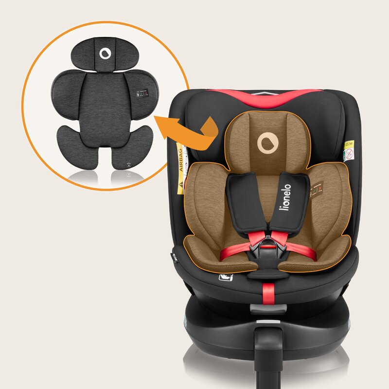 Scaun auto, Lionelo, i-Size Navy, 0-36 Kg, 40-150 cm, Cu isofix si picior de fixare, Protectie laterala, Rotire 360 grade, Ajustare spatar in 4 pozitii, Tetiera reglabila in 11 trepte, Conform cu R129, Negru/Rosu