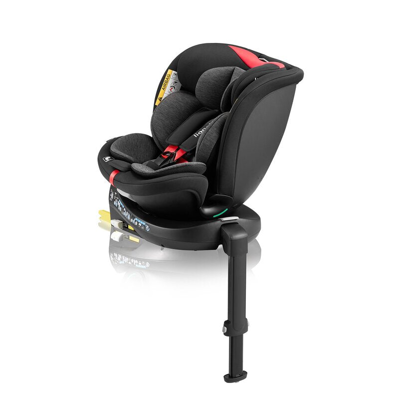 Scaun auto, Lionelo, i-Size Navy, 0-36 Kg, 40-150 cm, Cu isofix si picior de fixare, Protectie laterala, Rotire 360 grade, Ajustare spatar in 4 pozitii, Tetiera reglabila in 11 trepte, Conform cu R129, Negru/Rosu