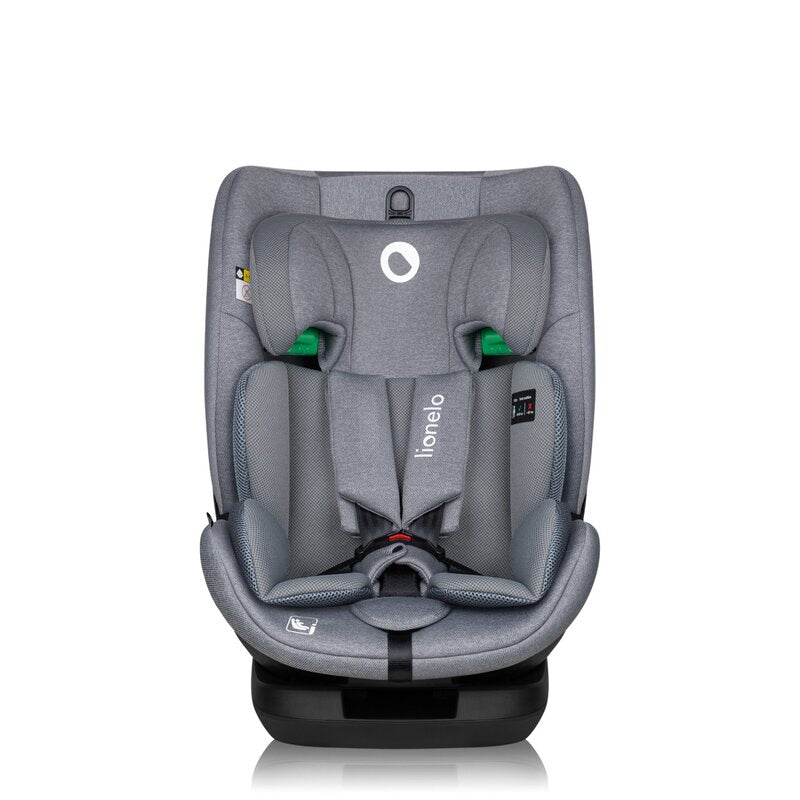 Scaun auto, Lionelo, Lavender I-size, Isofix, Cu centura TopTether, Cu spatar inclinabil in 5 pozitii, Cu tetiera reglabila in 13 pozitii, Instalare cu fata inainte, 9-36 Kg, 76-150 cm, Conform cu ECE R129, Gri