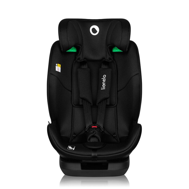 Scaun auto, Lionelo, Lavender I-size, Isofix, Cu centura TopTether, Cu spatar inclinabil in 5 pozitii, Cu tetiera reglabila in 13 pozitii, Instalare cu fata inainte, 9-36 Kg, 76-150 cm, Conform cu ECE R129, Negru