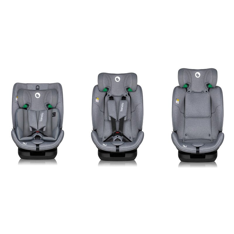 Scaun auto, Lionelo, Lavender I-size, Isofix, Cu centura TopTether, Cu spatar inclinabil in 5 pozitii, Cu tetiera reglabila in 13 pozitii, Instalare cu fata inainte, 9-36 Kg, 76-150 cm, Conform cu ECE R129, Gri