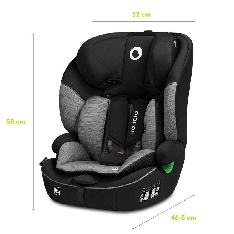Scaun auto, Lionelo, Levi i-Size, Universal, Instalare FWF, Cu tetiera reglabila in 10 pozitii, Cu spatar detasabil, 76-150 cm, Conform cu R129, Gri