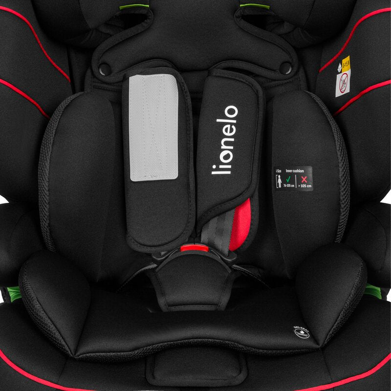 Scaun auto, Lionelo, Levi i-Size, Universal, Instalare FWF, Cu tetiera reglabila in 10 pozitii, Cu spatar detasabil, 76-150 cm, Conform cu R129, Negru