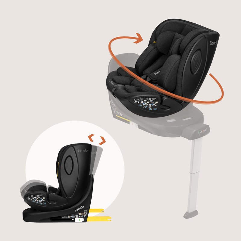 Scaun auto, Lionelo, Moxie Next, i-Size, 40-105 cm, Tetiera reglabila pe 8 trepte, Inclinare spatar in 5 pozitii, Carcasa ventilata, Din bambus, Protectie avansata, Husa detasabila, Conform cu R129, Negru