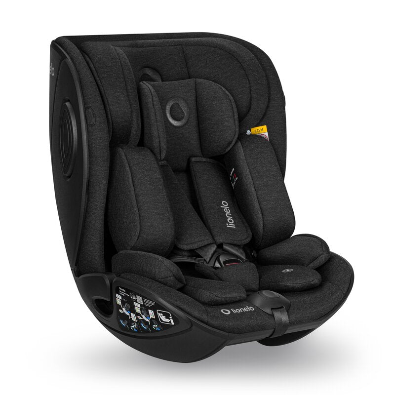 Scaun auto, Lionelo, Moxie Next, i-Size, 40-105 cm, Tetiera reglabila pe 8 trepte, Inclinare spatar in 5 pozitii, Carcasa ventilata, Din bambus, Protectie avansata, Husa detasabila, Conform cu R129, Negru