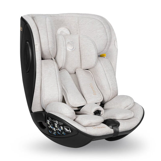 Scaun auto, Lionelo, Moxie Next, i-Size, 40-105 cm, Tetiera reglabila pe 8 trepte, Inclinare spatar in 5 pozitii, Carcasa ventilata, Din bambus, Protectie avansata, Husa detasabila, Conform cu R129, Bej