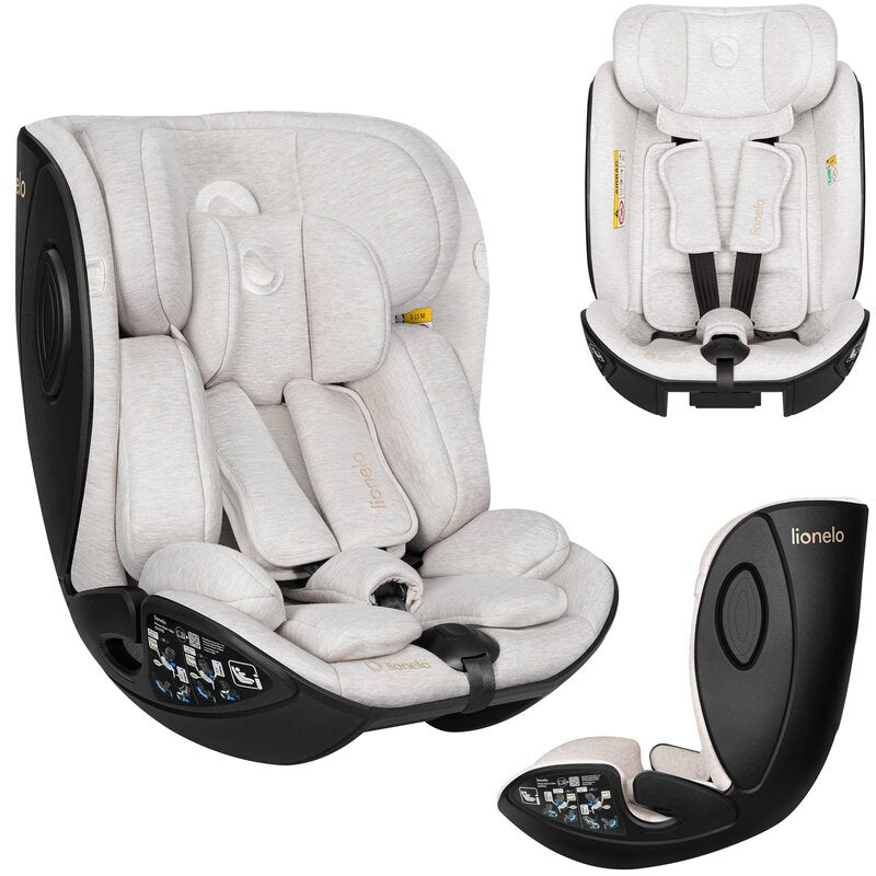 Scaun auto, Lionelo, Moxie Next, i-Size, 40-105 cm, Tetiera reglabila pe 8 trepte, Inclinare spatar in 5 pozitii, Carcasa ventilata, Din bambus, Protectie avansata, Husa detasabila, Conform cu R129, Bej