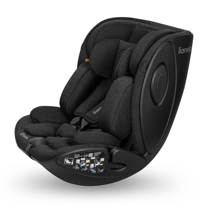 Scaun auto, Lionelo, Moxie Next, i-Size, 40-105 cm, Tetiera reglabila pe 8 trepte, Inclinare spatar in 5 pozitii, Carcasa ventilata, Din bambus, Protectie avansata, Husa detasabila, Conform cu R129, Negru