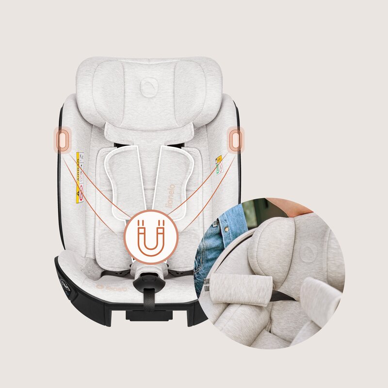Scaun auto, Lionelo, Moxie Next, i-Size, 40-105 cm, Tetiera reglabila pe 8 trepte, Inclinare spatar in 5 pozitii, Carcasa ventilata, Din bambus, Protectie avansata, Husa detasabila, Conform cu R129, Bej