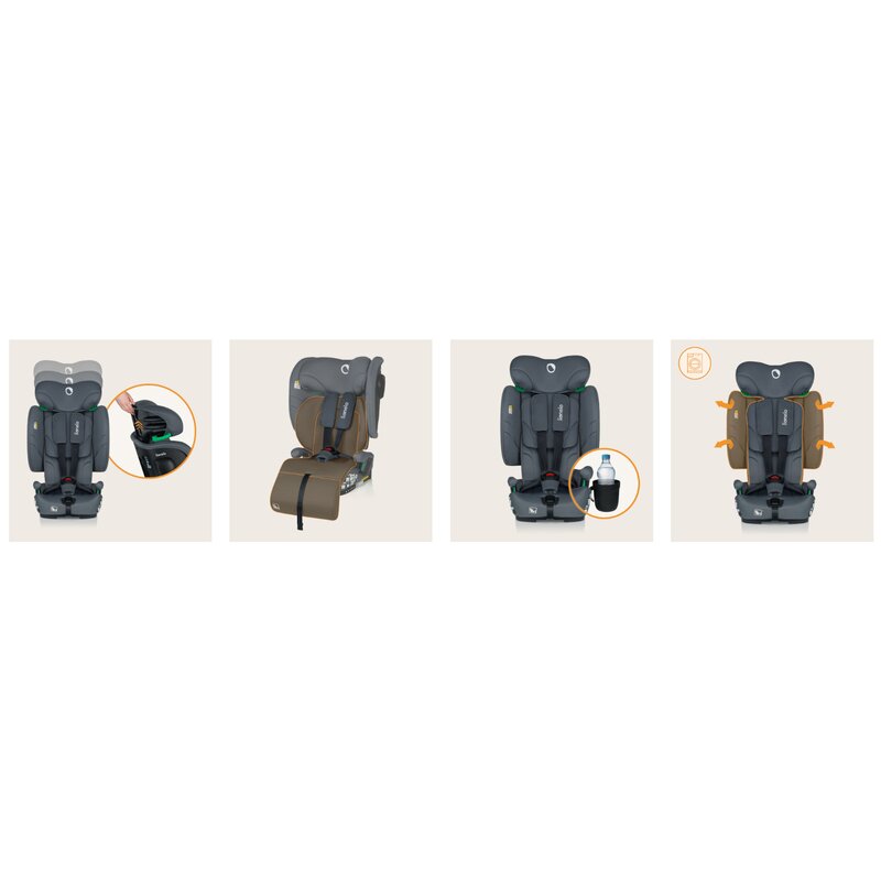 Scaun auto pliabil, Lionelo, Nelly, i-Size, 76- 150 cm, Tetiera reglabila in 15 pozitii, Spatar reglabil in 4 pozitii, Sisteme de fixare Isofix si Top Tether, Sezut lat si confortabil, Conform cu ECE R129, Gri