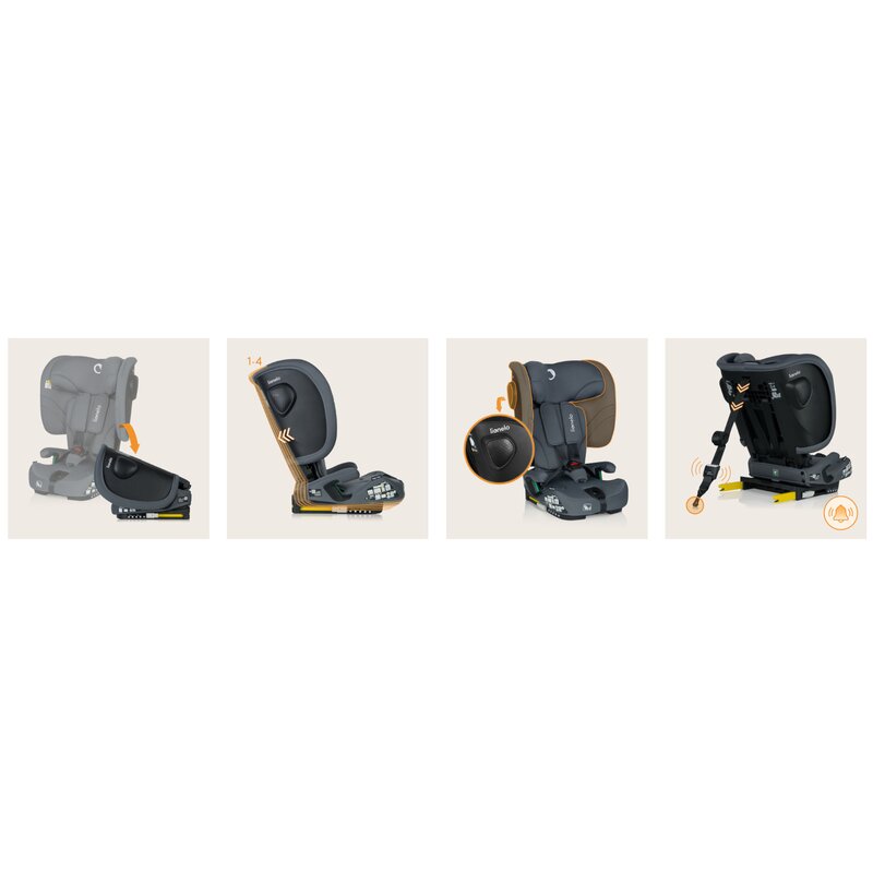 Scaun auto pliabil, Lionelo, Nelly, i-Size, 76- 150 cm, Tetiera reglabila in 15 pozitii, Spatar reglabil in 4 pozitii, Sisteme de fixare Isofix si Top Tether, Sezut lat si confortabil, Conform cu ECE R129, Gri