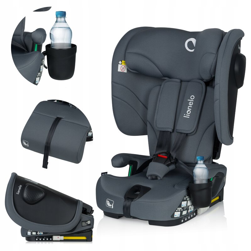 Scaun auto pliabil, Lionelo, Nelly, i-Size, 76- 150 cm, Tetiera reglabila in 15 pozitii, Spatar reglabil in 4 pozitii, Sisteme de fixare Isofix si Top Tether, Sezut lat si confortabil, Conform cu ECE R129, Gri