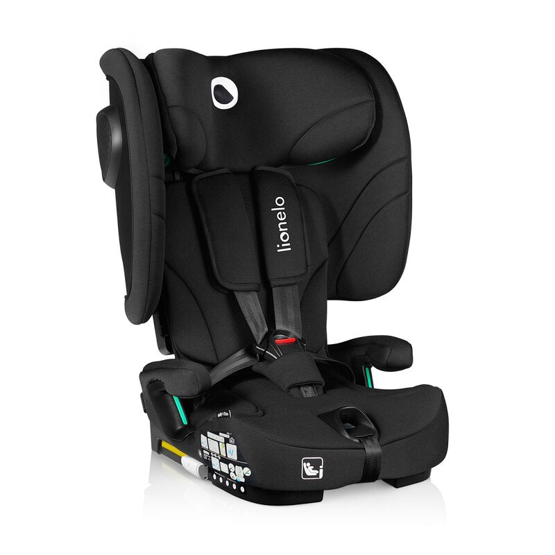 Scaun auto pliabil, Lionelo, Nelly, i-Size, 76- 150 cm, Tetiera reglabila in 15 pozitii, Spatar reglabil in 4 pozitii, Sisteme de fixare Isofix si Top Tether, Sezut lat si confortabil, Conform cu ECE R129, Negru