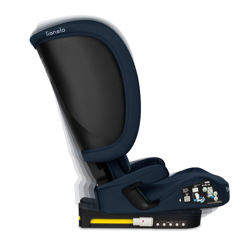 Scaun auto pliabil, Lionelo, Orin, i-Size, 100-150 cm, Tetiera reglabila in 14 pozitii, Spatar in 4 pozitii, Isofix+Top Tether, Sezut ergonomic, Husa transport, Suport sticla, Albastru