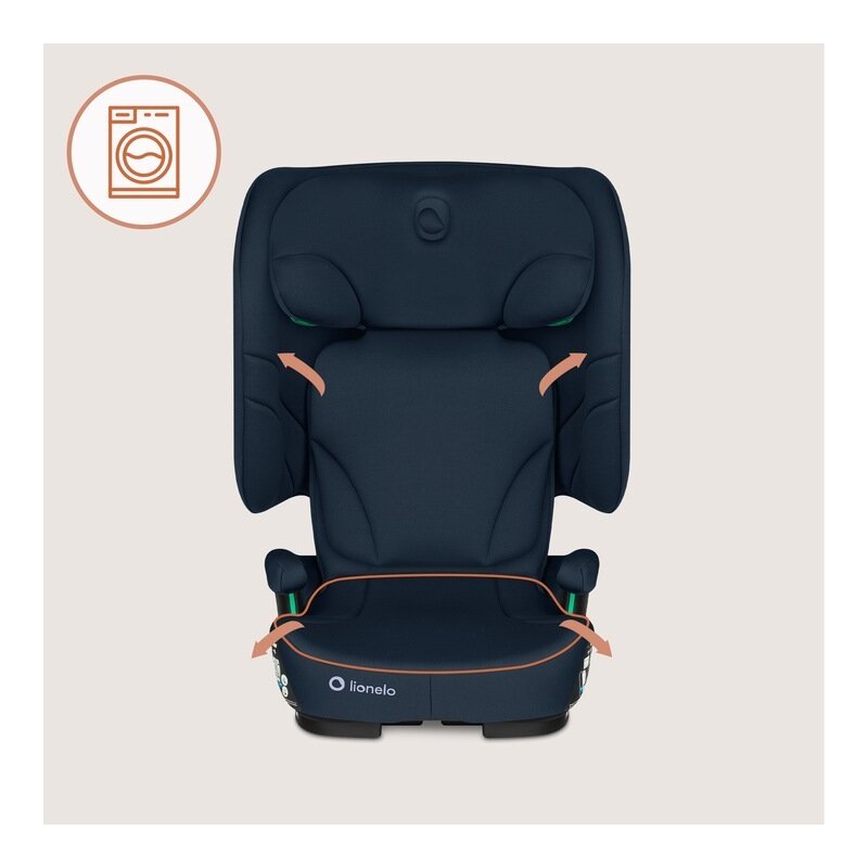Scaun auto pliabil, Lionelo, Orin, i-Size, 100-150 cm, Tetiera reglabila in 14 pozitii, Spatar in 4 pozitii, Isofix+Top Tether, Sezut ergonomic, Husa transport, Suport sticla, Albastru