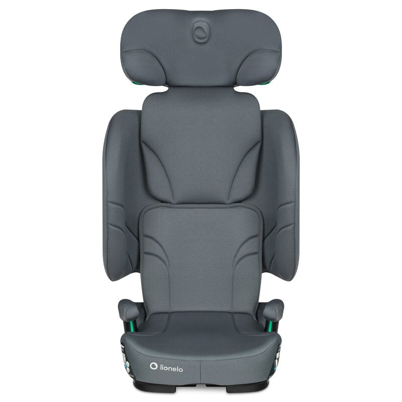 Scaun auto pliabil, Lionelo, Orin, i-Size, 100-150 cm, Tetiera reglabila in 14 pozitii, Spatar in 4 pozitii, Isofix+Top Tether, Sezut ergonomic, Husa transport, Suport sticla, Gri Grafit