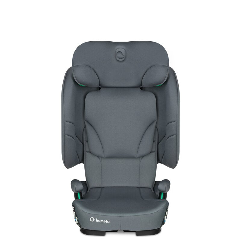Scaun auto pliabil, Lionelo, Orin, i-Size, 100-150 cm, Tetiera reglabila in 14 pozitii, Spatar in 4 pozitii, Isofix+Top Tether, Sezut ergonomic, Husa transport, Suport sticla, Gri Grafit