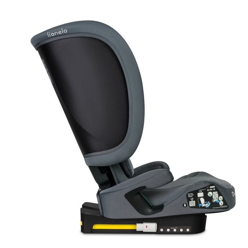 Scaun auto pliabil, Lionelo, Orin, i-Size, 100-150 cm, Tetiera reglabila in 14 pozitii, Spatar in 4 pozitii, Isofix+Top Tether, Sezut ergonomic, Husa transport, Suport sticla, Gri Grafit