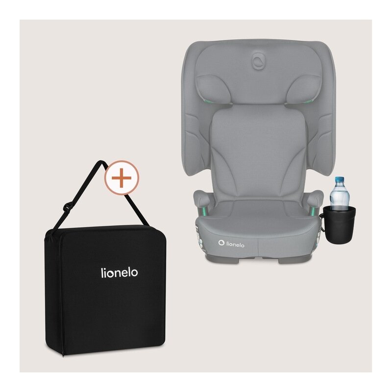 Scaun auto pliabil, Lionelo, Orin, i-Size, 100-150 cm, Tetiera reglabila in 14 pozitii, Spatar in 4 pozitii, Isofix+Top Tether, Sezut ergonomic, Husa transport, Suport sticla, Gri Grafit