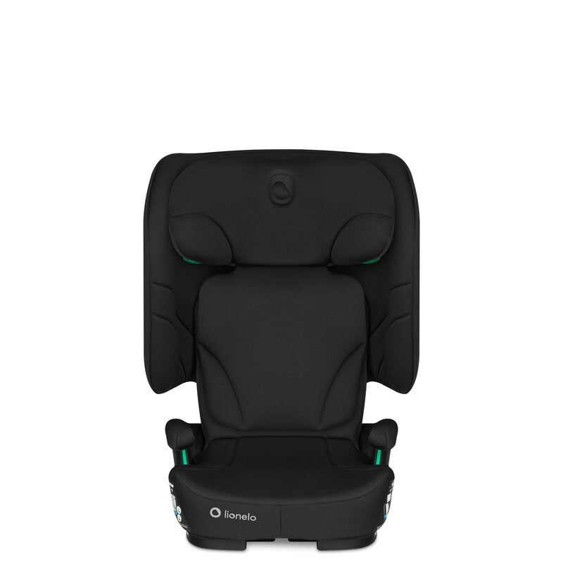 Scaun auto pliabil, Lionelo, Orin, i-Size, 100-150 cm, Tetiera reglabila in 14 pozitii, Spatar in 4 pozitii, Isofix+Top Tether, Sezut ergonomic, Husa transport, Suport sticla, Negru Carbon