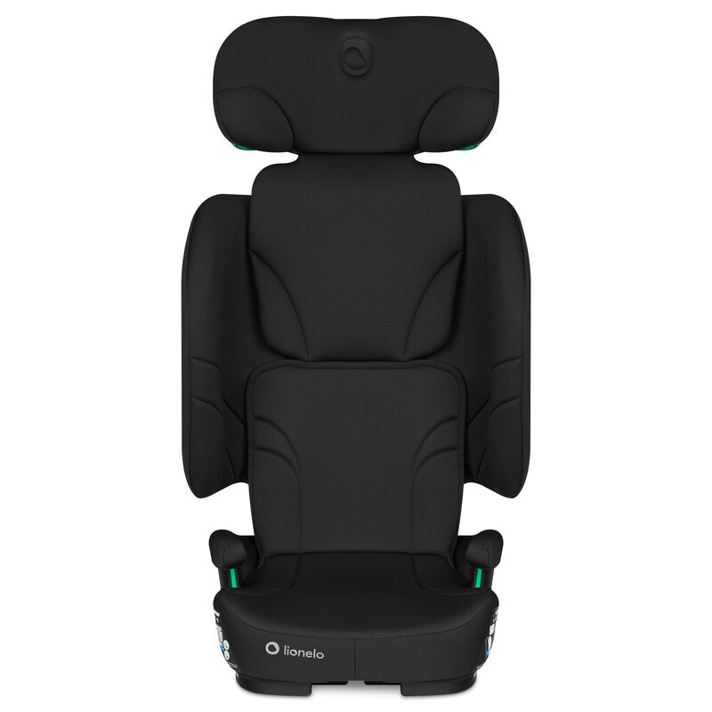 Scaun auto pliabil, Lionelo, Orin, i-Size, 100-150 cm, Tetiera reglabila in 14 pozitii, Spatar in 4 pozitii, Isofix+Top Tether, Sezut ergonomic, Husa transport, Suport sticla, Negru Carbon