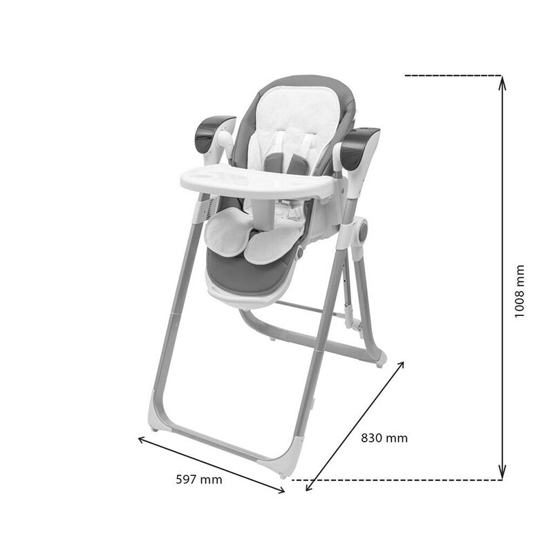Scaun de masa 2 in 1, New Baby, Smart, Poate fi utilizat si ca leagan pentru copii, Cu telecomanda, Spatar reglabil in 4 pozitii, Cu 5 viteze de leganare, Cu melodii si jucarii, 0-36 luni, Grey
