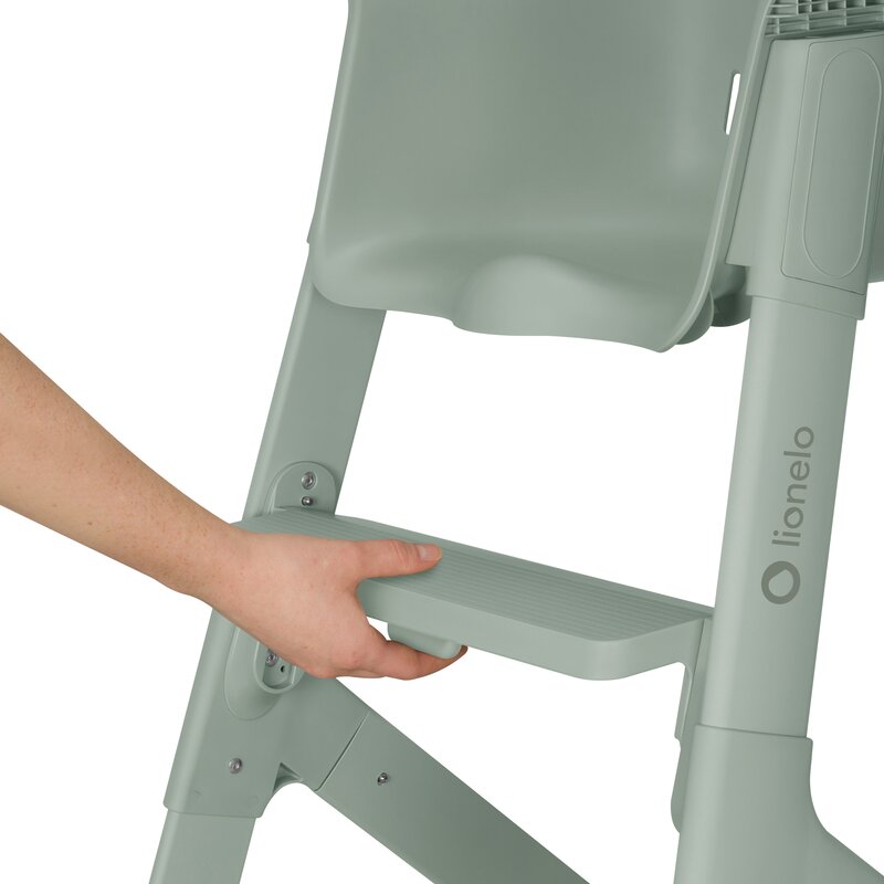 Scaun de masa, Lionelo, Beny, Suport de picioare si tavita ajustabile in 2 pozitii, Insertie moale, Centuri in 3 puncte, Asamblare rapida, Sustine 15 kg, 6 luni+, Verde