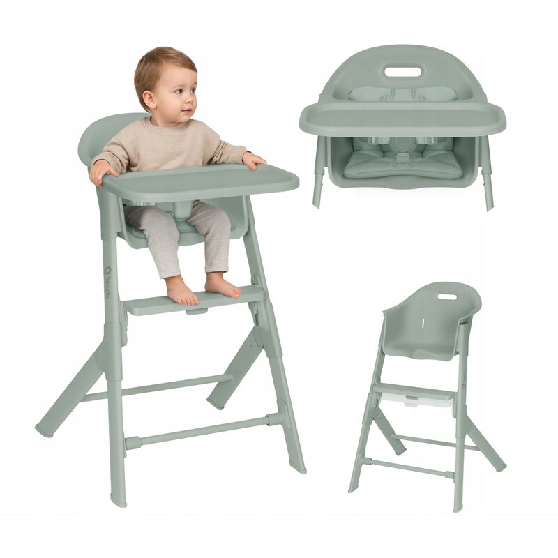Scaun de masa, Lionelo, Beny, Suport de picioare si tavita ajustabile in 2 pozitii, Insertie moale, Centuri in 3 puncte, Asamblare rapida, Sustine 15 kg, 6 luni+, Verde