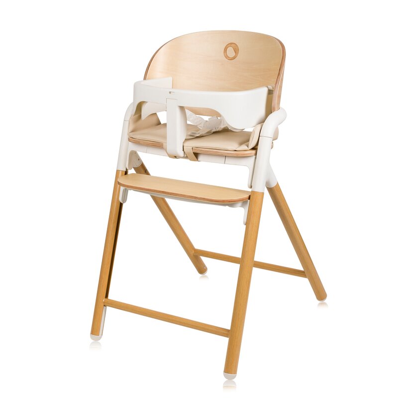 Scaun de masa multifunctional Celia, Lionelo, Din lemn de fag, 6 luni- adult, Reglabil pe inaltime, Spatar lat, Sezut ergonomic, Tavita silicon, Suport de picioare reglabil, Greutate maxima 90 Kg, Alb/Natural