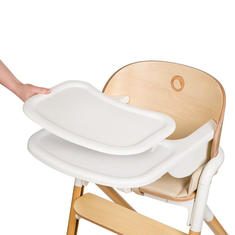 Scaun de masa multifunctional Celia, Lionelo, Din lemn de fag, 6 luni- adult, Reglabil pe inaltime, Spatar lat, Sezut ergonomic, Tavita silicon, Suport de picioare reglabil, Greutate maxima 90 Kg, Alb/Natural