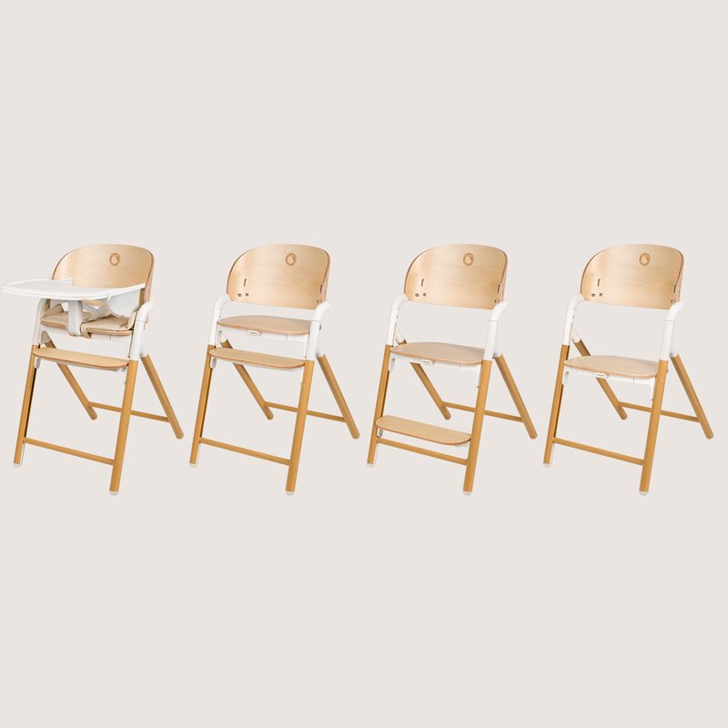 Scaun de masa multifunctional Celia, Lionelo, Din lemn de fag, 6 luni- adult, Reglabil pe inaltime, Spatar lat, Sezut ergonomic, Tavita silicon, Suport de picioare reglabil, Greutate maxima 90 Kg, Alb/Natural