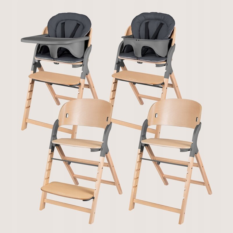 Scaun de masa multifunctional Megan, Lionelo, Din lemn de fag, 6 luni- adult, Reglabil pe inaltime, Husa impermeabila, Tavita silicon, Suport de picioare reglabil, Greutate maxima 110 Kg, Gri