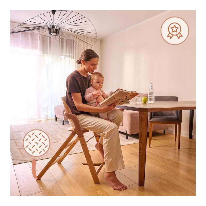 Scaun de masa multifunctional Megan, Lionelo, Din lemn de fag, 6 luni- adult, Reglabil pe inaltime, Husa impermeabila, Tavita silicon, Suport de picioare reglabil, Greutate maxima 110 Kg, Gri